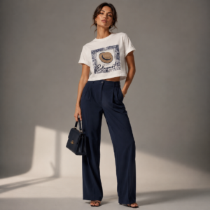 Şapka Aplikeli Baskılı Beyaz Crop T-Shirt