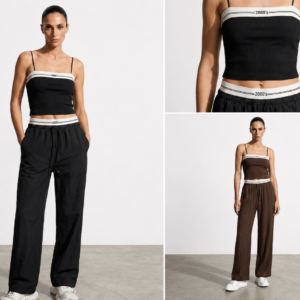 2000’s Detaylı Crop Üst ve Bol Paça Pantolon Takım